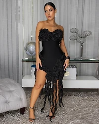 Reeza Black Ruffle Fringe Bandage Maxi Dress