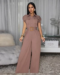 Namara Taupe Cargo Belted Jumpsuit