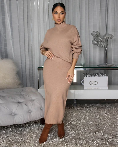 Yesenia Mocha Knit Sweater Maxi Skirt Set