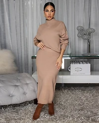 Yesenia Mocha Knit Sweater Maxi Skirt Set