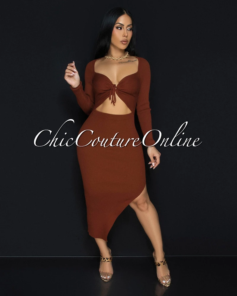 *Jaadia Sienna Ribbed Cut-Out Bust Midi Dress