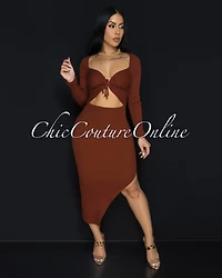 *Jaadia Sienna Ribbed Cut-Out Bust Midi Dress