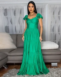 Blain Kelly-Green Ruffle Sleeves Maxi Dress