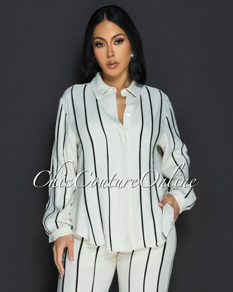 Zilvia Khaki Black Trim Collared Linen Shirt (SHIPS 1/18/25)