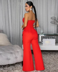 Armelle Red Strapless Woven LUXE Pants Set