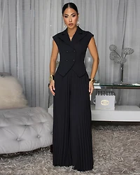 Lia Black Top & Pleated Pants  Set