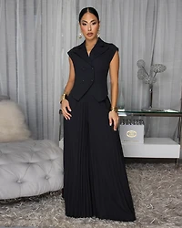 Lia Black Top & Pleated Pants  Set