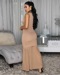 Nerine Mocha Top & Pleated Maxi Skirt Set