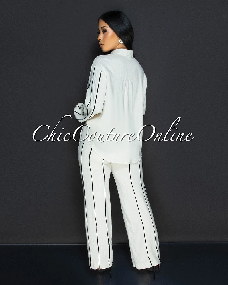 Zilvia Khaki Black Trim Collared Linen Shirt (SHIPS 1/18/25)