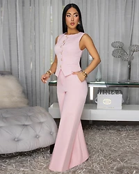 Jayleh Light Pink Gold Buttons Vest & Pants Set