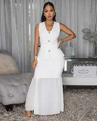 Nerine Off-White Top & Pleated Maxi Skirt Set