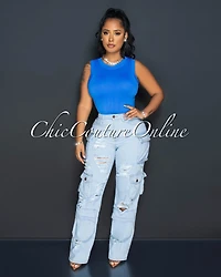 *Melie Light Denim Wide Cargo Jeans