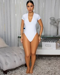 Sylvia White Depp V Neck Bodysuit