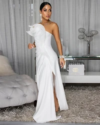 Revlone White Side Slit Gown