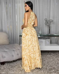 Nina Yellow Gold Ombre Halter Maxi Dress