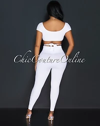 *Milenna White Crop Top & Leggings Ribbed Sculpting Set