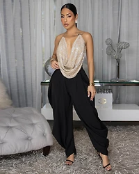 Kaisa Beige Tweed Sequins Backless Top