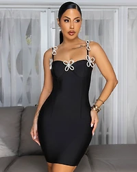 Scheana Black 3D Floral Rhinestones Bandage Dress