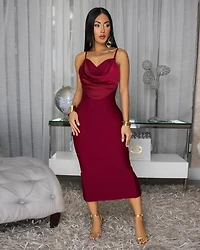 Nyla Burgundy Draped Bandage Maxi Dress