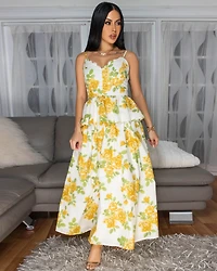 Capriannie Yellow Green Floral Print Skirt Set
