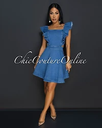 Adelina Blue Denim Cut Out Ruffle Dress