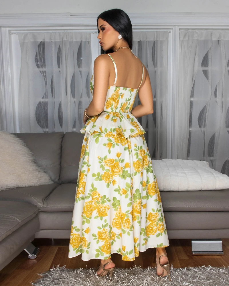 Capriannie Yellow Green Floral Print Skirt Set