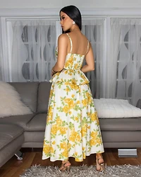 Capriannie Yellow Green Floral Print Skirt Set