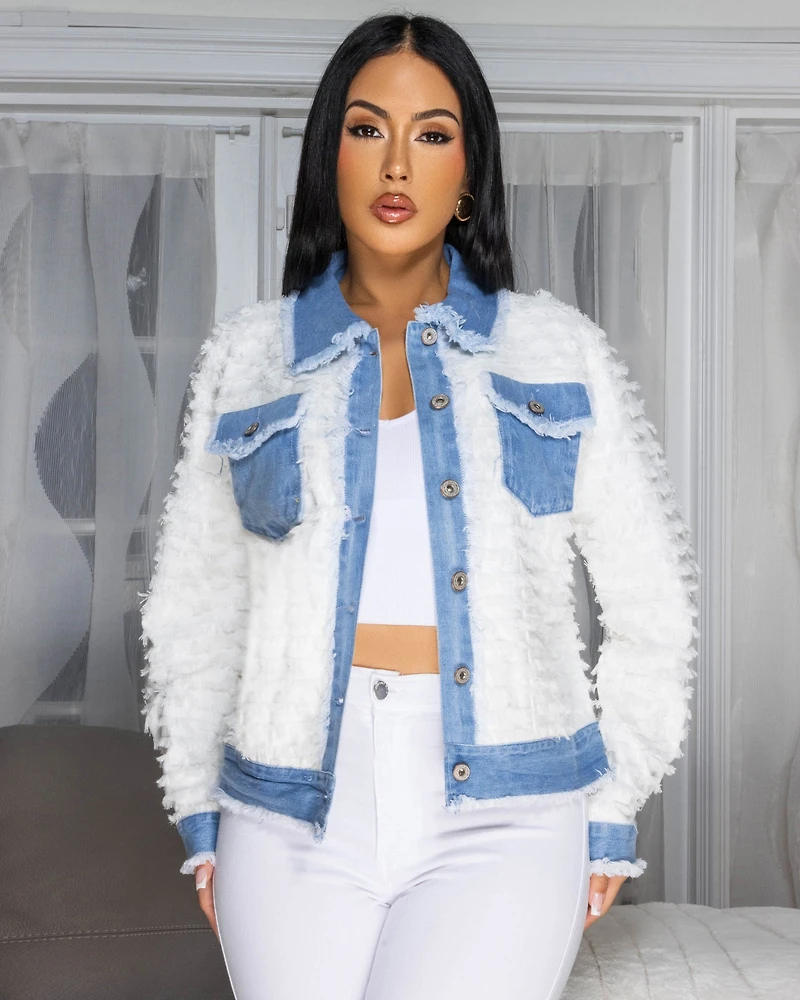 Romana Light Denim Blue White Fringe Jacket