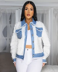 Romana Light Denim Blue White Fringe Jacket