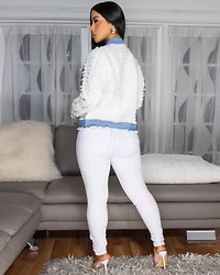 Romana Light Denim Blue White Fringe Jacket