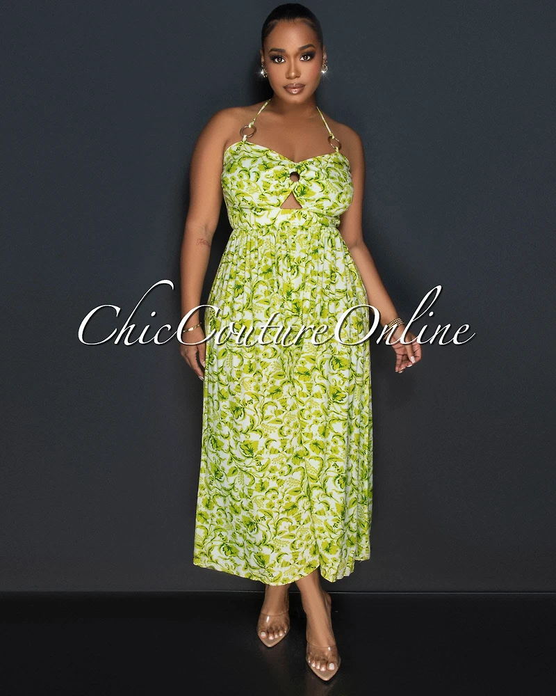 *Theora White Green "O" Ring Details Jumpsuit