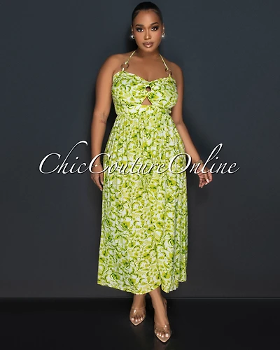 *Theora White Green "O" Ring Details Jumpsuit