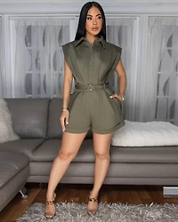 Ayshia Olive Green Belted Romper
