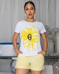 Sunflower Print Off-White T-Shirt