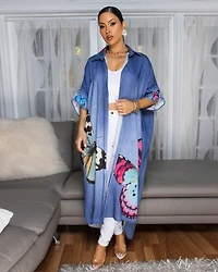 Hayes Medium Blue Butterfly Print Maxi Dress