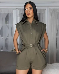 Ayshia Olive Green Belted Romper