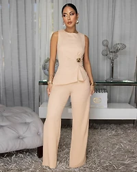 Meeka Nude Gold Seashell Pants Set