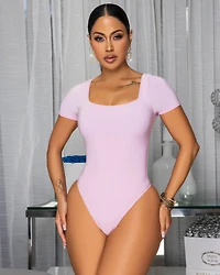 Marissa Light Pink Square Neck Bodysuit