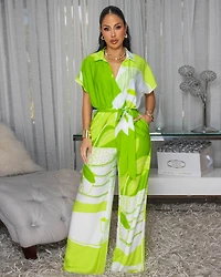 Darling Green Off-White Print Jumpsuit