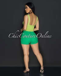 Milko Kelly Green High-Waist Shorts