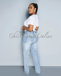 *Nadine Light Denim Rhinestones Fringe Accent Jeans
