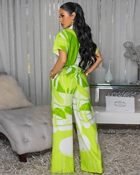 Darling Green Off-White Print Jumpsuit
