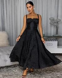 Abigale Black Floral Imprint Midi Dress