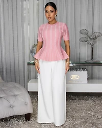 Filla Pink White Knit LUXE Peplum Top