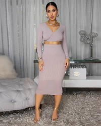 Draya Taupe Ribbed Skirt Set