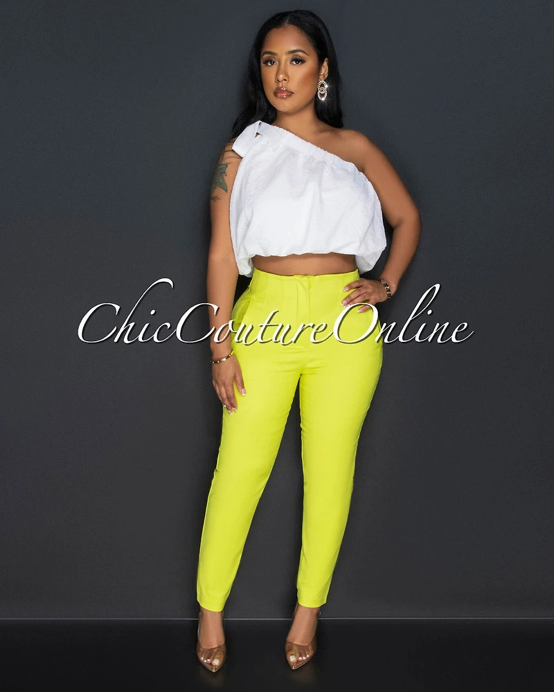 *Taraz Off-White Self-Tie Single Shoulder Crop Top