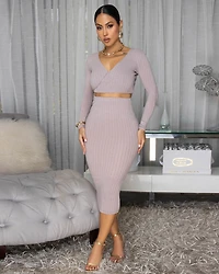 Draya Taupe Ribbed Skirt Set