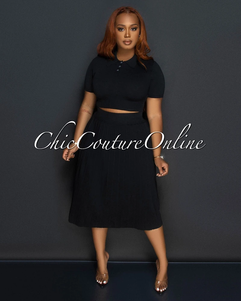 Senna Black Tennis Crop Top & Skirt Set