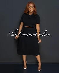 Senna Black Tennis Crop Top & Skirt Set