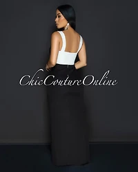 *Rosina Black White Sleeveless Cut Out Maxi Dress